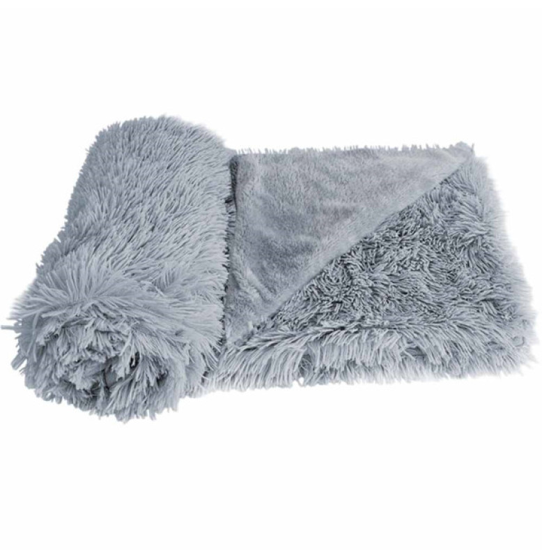 PLUSH PLAID "ESLA" CLASSIC LIGHT GREY L X W: 100 X 150 CM