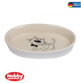 Cat ceramic dish oval Pink-Beige Cat ceramic dish oval Pink-Beige
