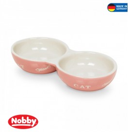 CAT CERAMIC DOUBLE BOWL CAT PINK/ BEIGE 22*115*35CM