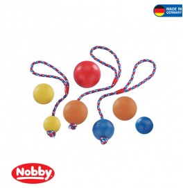 RUBBER BALL WITH ROPE ASSORTED COLOURS