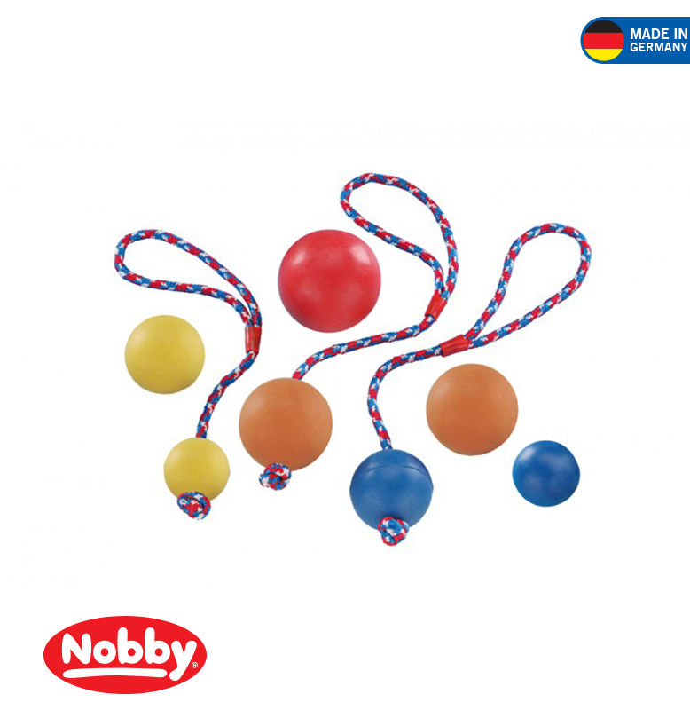 RUBBER BALL WITH ROPE ASSORTED COLOURS