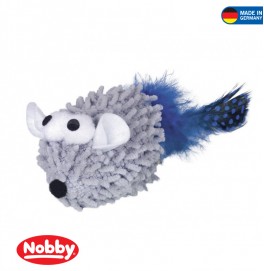 Mopy Mouse with catnip with feather 6 cm Grey