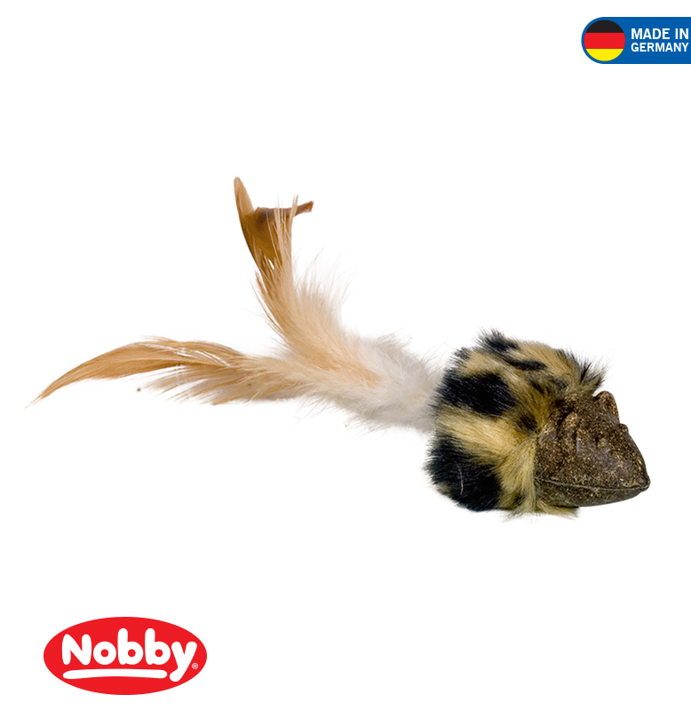 Catnip mouse with plush & feathers 8 cm / 20 cm