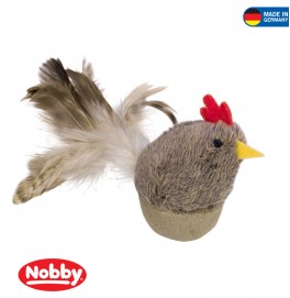 Plush stand-up chicken with feathers & catnip 8 cm